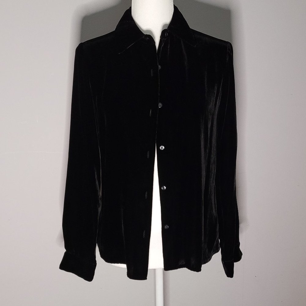 NY & CO Velour Black Button Down Shirt Size Small